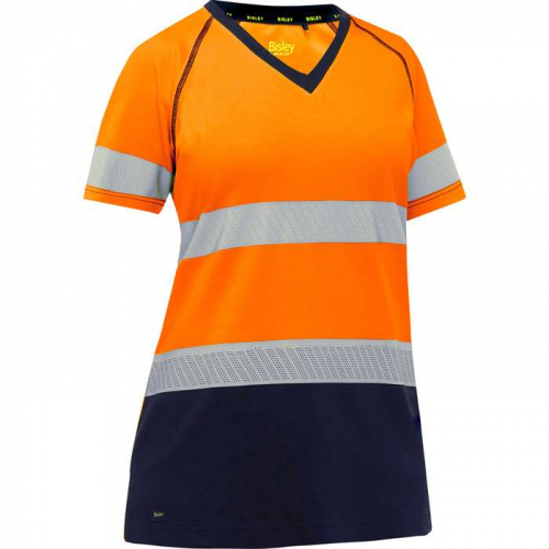 PIP 312W1118T-ON-XL, Bisley®, ANSI Type R Class 2 Women's Short Sleeve T-Shirt with Navy Bottom, Hi