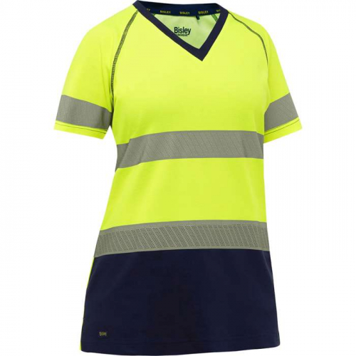 PIP 312W1118T-YN-S, Bisley®, ANSI Type R Class 2 Women's Short Sleeve T-Shirt with Navy Bottom, Hi-