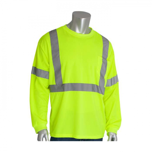 PIP 313-1300-LY-5X, PIP®, ANSI Type R Class 3 Long Sleeve T-Shirt, Hi-Vis Apparel, Hi-Vis Yellow, 5