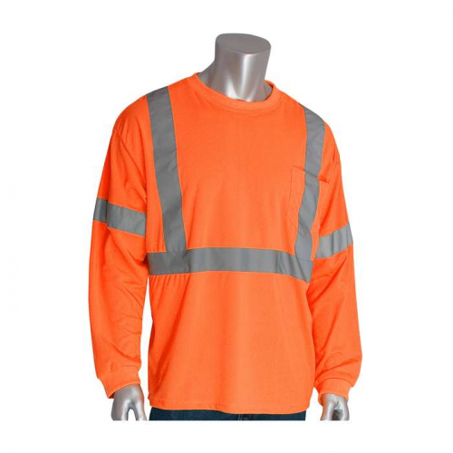 PIP 313-1300-OR-3X, PIP®, ANSI Type R Class 3 Long Sleeve T-Shirt, Hi-Vis Apparel, Hi-Vis Orange, 3