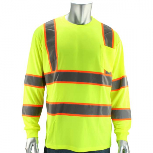 PIP 313-1345-LY-S, PIP®, ANSI Type R Class 3 Two-Tone Long Sleeve T-Shirt, Hi-Vis Apparel, Hi-Vis Y