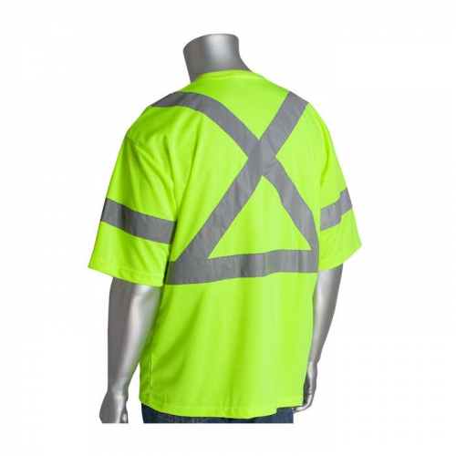 PIP 313-1400-LY-S, PIP®, ANSI Type R Class 3 and CAN/CSA Z96 X-Back Short Sleeve T-Shirt, Hi-Vis Ap