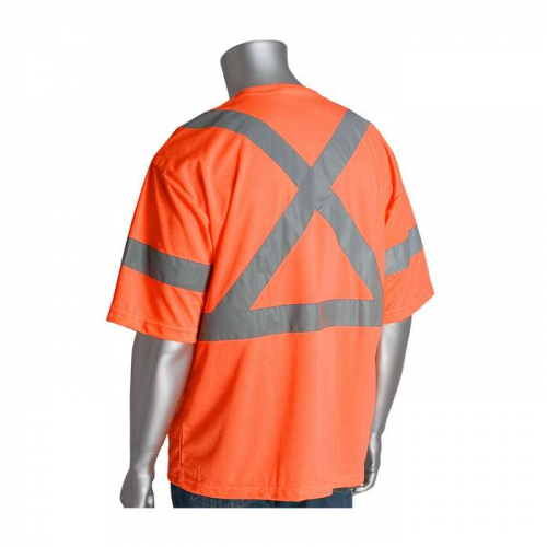 PIP 313-1400-OR-S, PIP®, ANSI Type R Class 3 and CAN/CSA Z96 X-Back Short Sleeve T-Shirt, Hi-Vis Ap