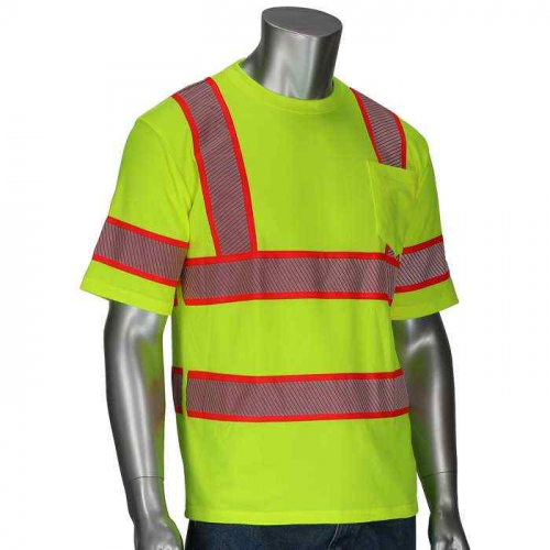 PIP 313-1650-LY-M, PIP®, ANSI Type R Class 3 Two-Tone Short Sleeve T-Shirt, Hi-Vis Apparel, Hi-Vis 