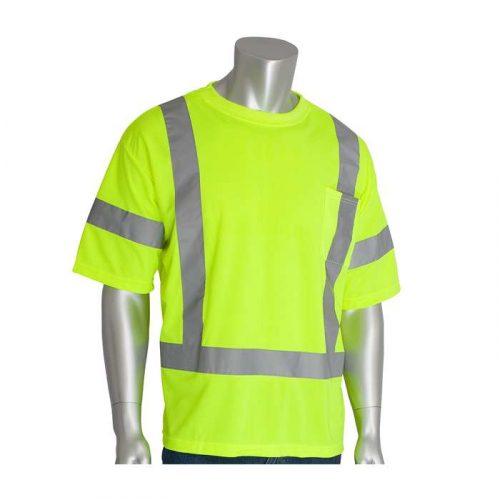 PIP 313-CNTSELY-5X, PIP®, ANSI Type R Class 3 Short Sleeve T-Shirt, Hi-Vis Apparel, Hi-Vis Yellow, 