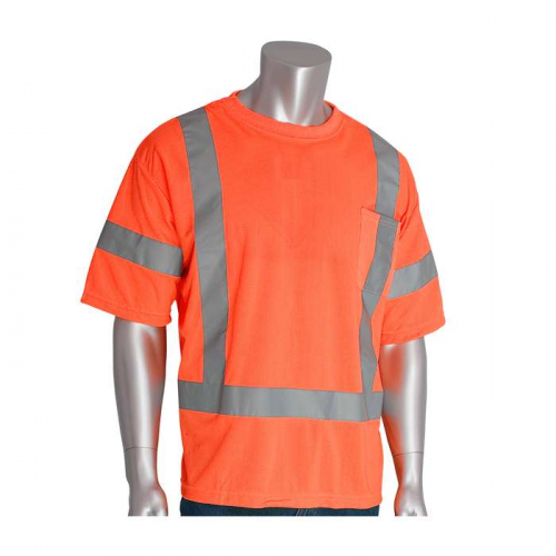PIP 313-CNTSEOR-2X, PIP®, ANSI Type R Class 3 Short Sleeve T-Shirt, Hi-Vis Apparel, Hi-Vis Orange, 