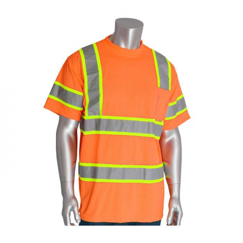 PIP 313-CNTSPOR-S, PIP®, ANSI Type R Class 3 Two-Tone T-Shirt, Hi-Vis Apparel, Hi-Vis Orange, S