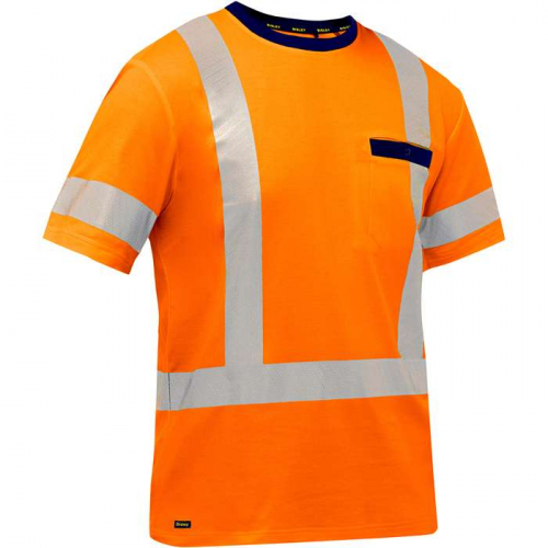 PIP 313M1118X-O-S, Bisley®, ANSI Type R Class 3 and CSA Z96 Class 2 X-Back Short Sleeve Shirt, Hi-V