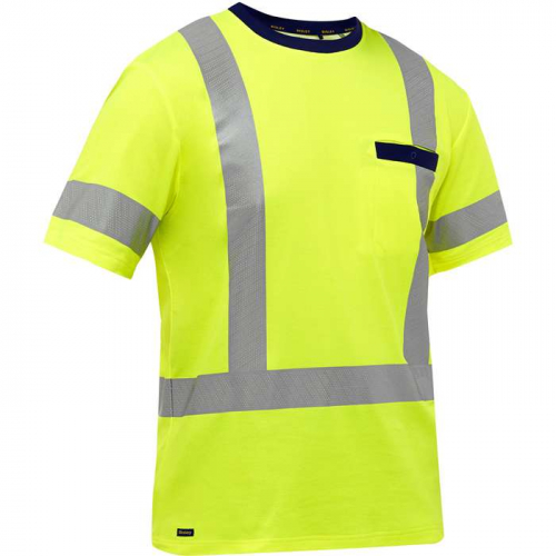 PIP 313M1118X-Y-L, Bisley®, ANSI Type R Class 3 and CSA Z96 Class 2 X-Back Short Sleeve Shirt, Hi-V