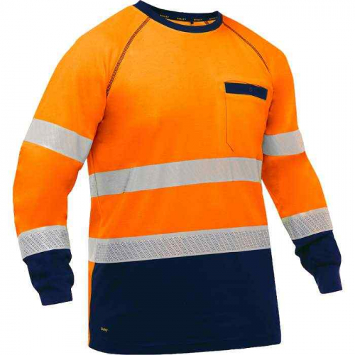 PIP 313M6118T-ON-M, Bisley®, ANSI Type R Class 3 Long Sleeve Shirt with Navy Bottom, Hi-Vis Apparel