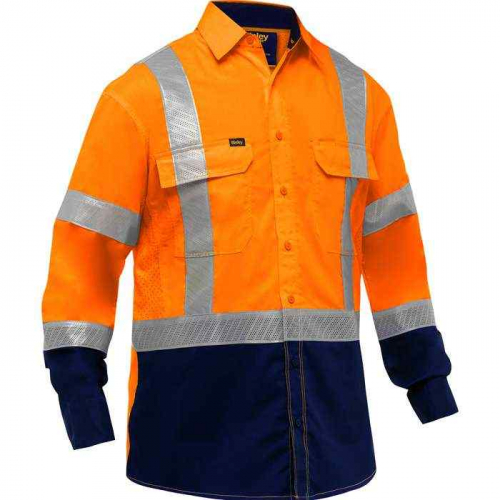 PIP 313M6491H-ON-2X, Bisley®, ANSI Type R Class 3 Long Sleeve Work Shirt with X-Airflow™ and Navy