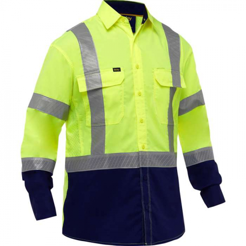 PIP 313M6491H-YN-S, Bisley®, ANSI Type R Class 3 Long Sleeve Work Shirt with X-Airflow™ and Navy 