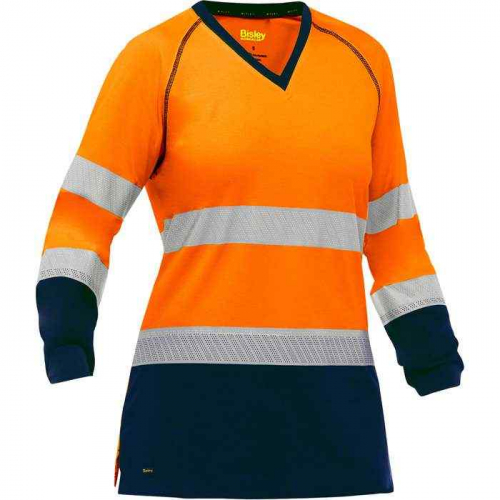 PIP 313W6118T-ON-L, Bisley®, ANSI Type R Class 3 Women's Long Sleeve Shirt with Navy Bottom, Hi-Vis