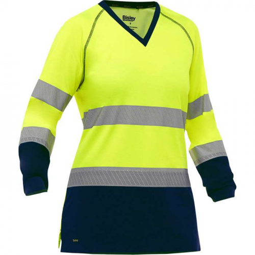 PIP 313W6118T-YN-M, Bisley®, ANSI Type R Class 3 Women's Long Sleeve Shirt with Navy Bottom, Hi-Vis