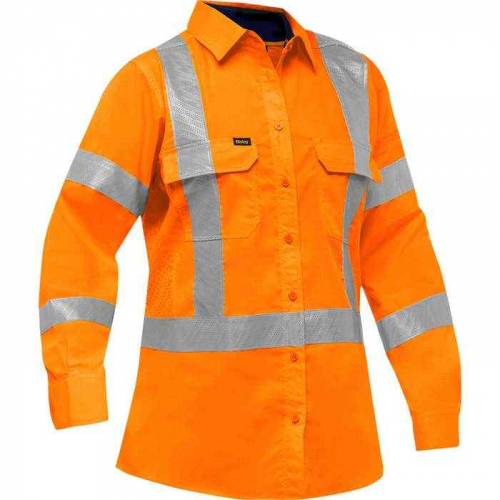 PIP 313W6490X-O-XL, Bisley®, ANSI Type R Class 3 and CSA Z96 X-Back Women's Long Sleeve Work Shirt 