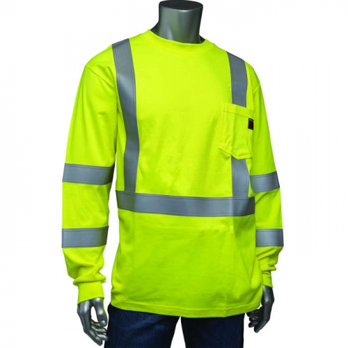 PIP 315-1355FR-XL, PIP®, ANSI Type R Class 3 AR/FR Crew Neck Long Sleeve T-Shirt, FR Clothing, Hi-V