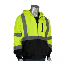 PIP 323-1370B-LY-2X, PIP®, ANSI Type R Class 3 Full Zip Hooded Sweatshirt with Black Bottom, Hi-Vis