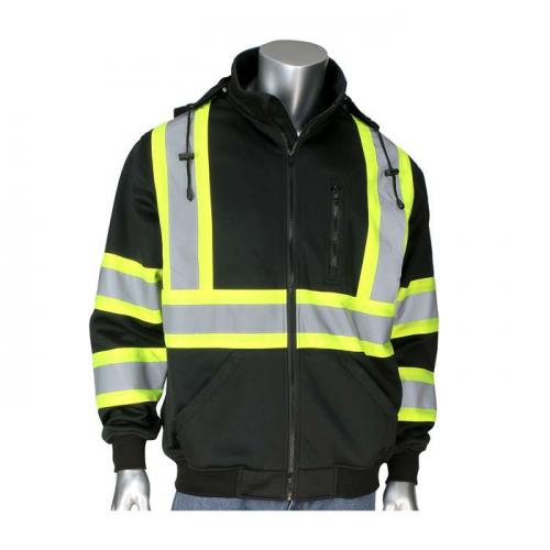 PIP 323-1475X-BK-XL, PIP®, ANSI Type O Class 1 and CAN/CSA Z96 Two-Tone X-Back Full Zip Grid Fleece
