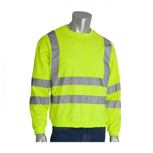 PIP 323-CNSSELY-M, PIP®, ANSI Type R Class 3 Crew Neck Sweatshirt, Hi-Vis Cold Gear, Hi-Vis Yellow,