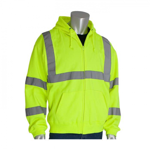 PIP 323-HSSELY-5X, PIP®, ANSI Type R Class 3 Hooded Sweatshirt, Hi-Vis Cold Gear, Hi-Vis Yellow, 5X