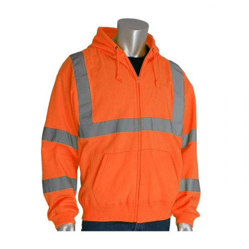 PIP 323-HSSEOR-4X, PIP®, ANSI Type R Class 3 Hooded Sweatshirt, Hi-Vis Cold Gear, Hi-Vis Orange, 4X