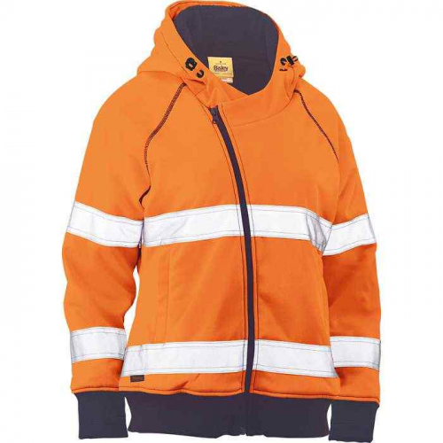 PIP 323W6819T-OR-M, Bisley®, ANSI Type R Class 2 Women's Contoured Full Zip Hooded Sweatshirt with 