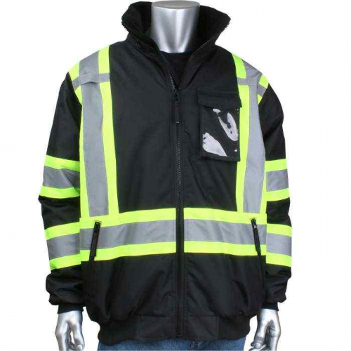 PIP 331-1745X-BK-L, PIP®, ANSI Type O Class 1 and CAN/CSA Z96 Two-Tone X-Back Full Zip Bomber Jacke