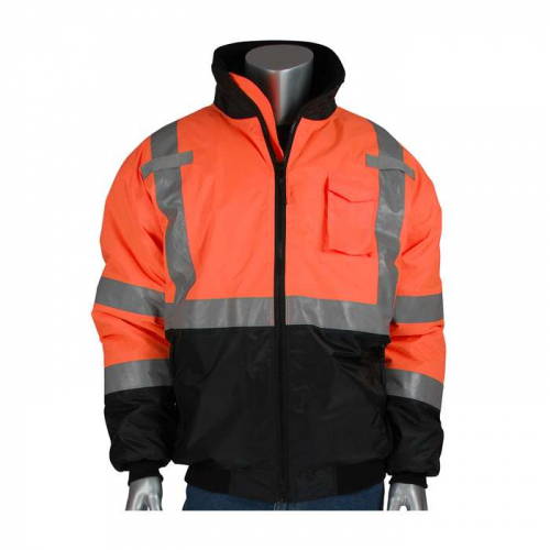 PIP 333-1740-OR-2X, PIP®, ANSI Type R Class 3 Value Black Bottom Bomber Jacket, Hi-Vis Cold Gear, H