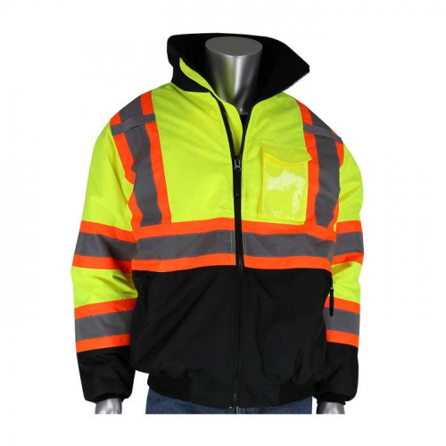 PIP 333-1745-LY-5X, PIP®, ANSI Type R Class 3 Value Two-Tone, Black Bottom Bomber Jacket, Hi-Vis Co