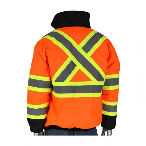 PIP 333-1745X-OR-XL, PIP®, ANSI Type R Class 3 and CSA Z96 Two-Tone X-Back, Black Bottom Bomber Jac