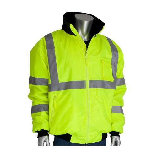 PIP 333-1762-LY-S, PIP®, ANSI Type R Class 3 Value Bomber Jacket with Zip-Out Fleece Liner, Hi-Vis 