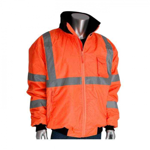 PIP 333-1762-OR-XL, PIP®, ANSI Type R Class 3 Value Bomber Jacket with Zip-Out Fleece Liner, Hi-Vis