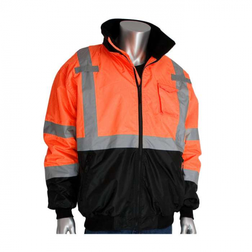 PIP 333-1766-OR-S, PIP®, ANSI Type R Class 3 Value Black Bottom Bomber Jacket with Zip-Out Fleece L
