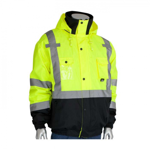 PIP 333-1770-LY-3X, PIP®, ANSI Type R Class 3 Rip Stop Premium Plus Bomber Jacket with Zip-Out Flee