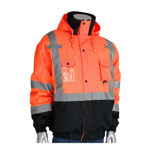 PIP 333-1770-OR-S, PIP®, ANSI Type R Class 3 Rip Stop Premium Plus Bomber Jacket with Zip-Out Fleec