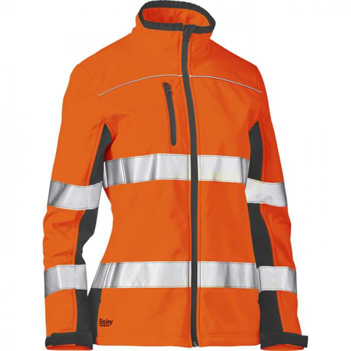 PIP 333W6059T-ORNV-XL, Bisley®, ANSI Type R Class 2 Women's Contoured Softshell Jacket, Hi-Vis Cold