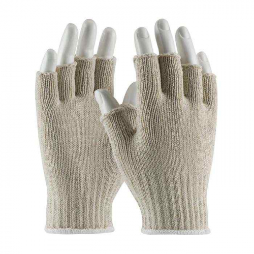PIP 35-C119-L, PIP®, Medium Weight Seamless Knit Cotton/Polyester Glove - Natural with Half-Finger,
