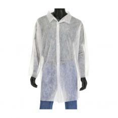 PIP 3511-L, PIP®, Standard Weight 20 GSM  SBP Lab Coat - No pockets, Disposable Clothing, White, L