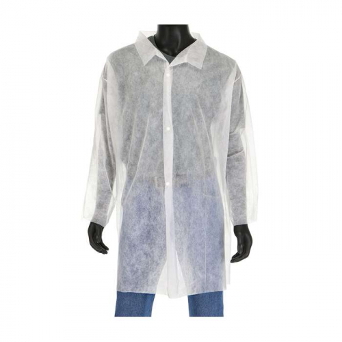 PIP 3511-XL, PIP®, Standard Weight 20 GSM  SBP Lab Coat - No pockets, Disposable Clothing, White, X