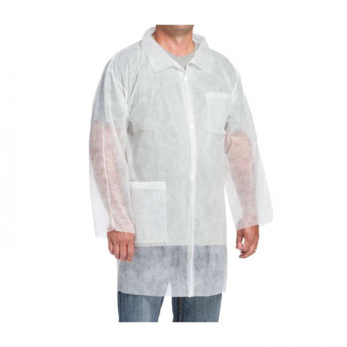 PIP 3514-XXL, PIP®, Standard Weight 20GSM SBP Lab Coat - 2 pockets, Disposable Clothing, White, 2XL