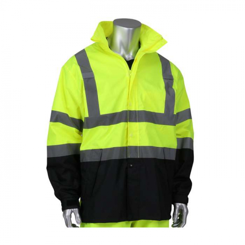 PIP 353-1200LY-4X-5X, Viz™, ANSI Type R Class 3 Value All Purpose Waterproof Jacket with Black Bot