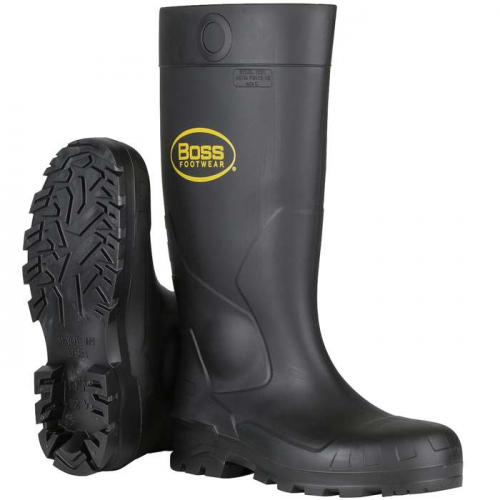 PIP 380-800-14, Boss® Footwear, 16 Black PVC Plain Toe Boot, Over-the-Sock Boots, Black, 14