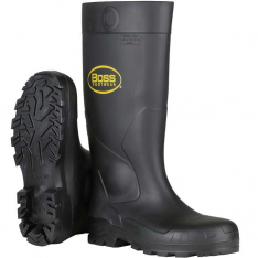 PIP 382-810-10, Boss® Footwear, 16 Black PVC Steel Toe Boot, Over-the-Sock Boots, Black, 10