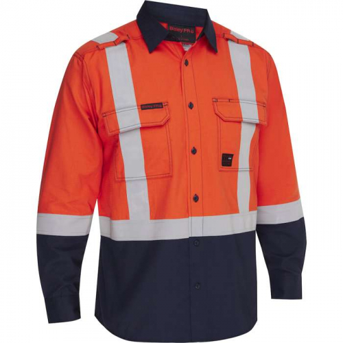 PIP 385MFRHS-ON-3X, Bisley®, AR/FR Men's Ripstop Long Sleeve Button Down with Navy Bottom - Industr