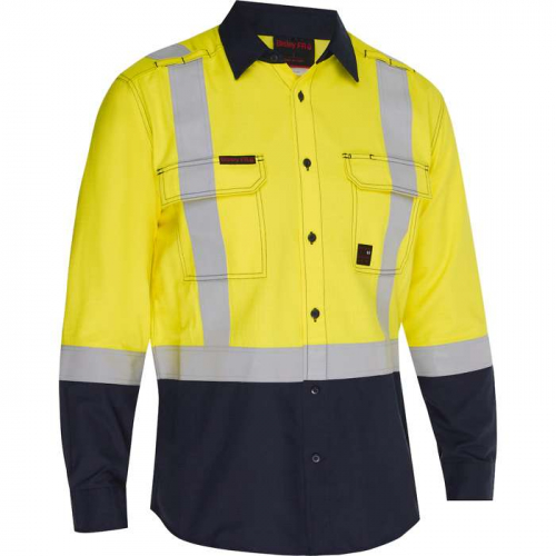 PIP 385MFRHS-YN-M, Bisley®, AR/FR Men's Ripstop Long Sleeve Button Down with Navy Bottom - Industri