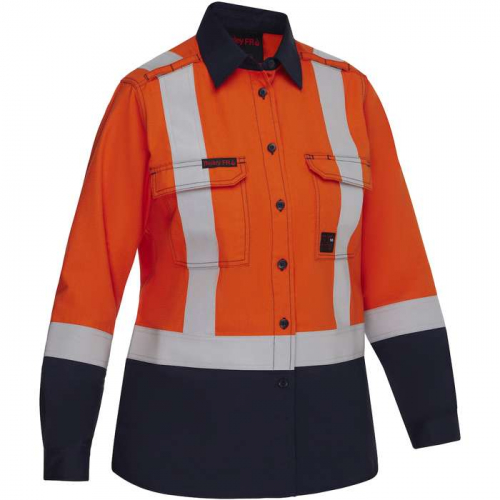 PIP 385WFRHS-ON-M, Bisley®, AR/FR Women's Ripstop Long Sleeve Button Down with Navy Bottom - Indust