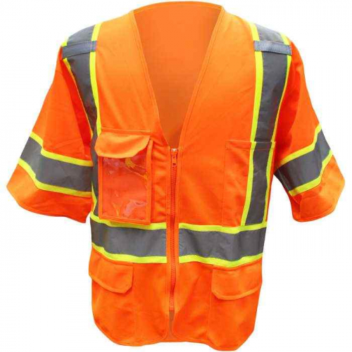PIP 3PPF9300S, Boss®, ANSI Type R Class 3 Two-Tone Vest - Solid Polyester, Hi-Vis Apparel, Hi-Vis O
