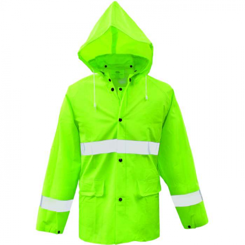 PIP 3PR0350NL, Boss®, Lined PVC Rain Jacket .35MM, High-Vis Fluorescent Green, Rainwear, Hi-Vis Gre