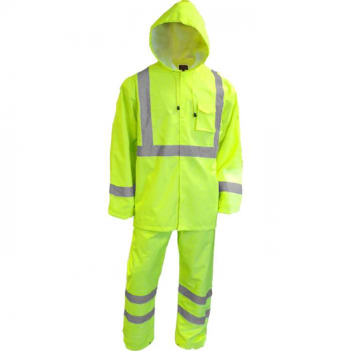 PIP 402ST-LM-LG, Reflective Apparel™, ANSI Type R Class 3 Two-Piece Rainsuit Set, Hi-Vis Rainwear,