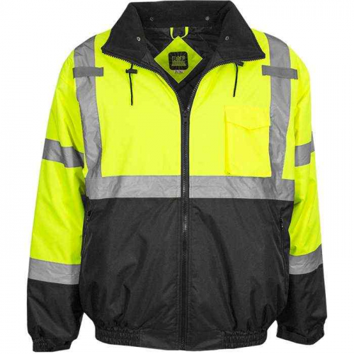 PIP 413GT-LB-5X, Reflective Apparel™, ANSI Type R Class 3 Waterproof Black Bottom Bomber Jacket wi